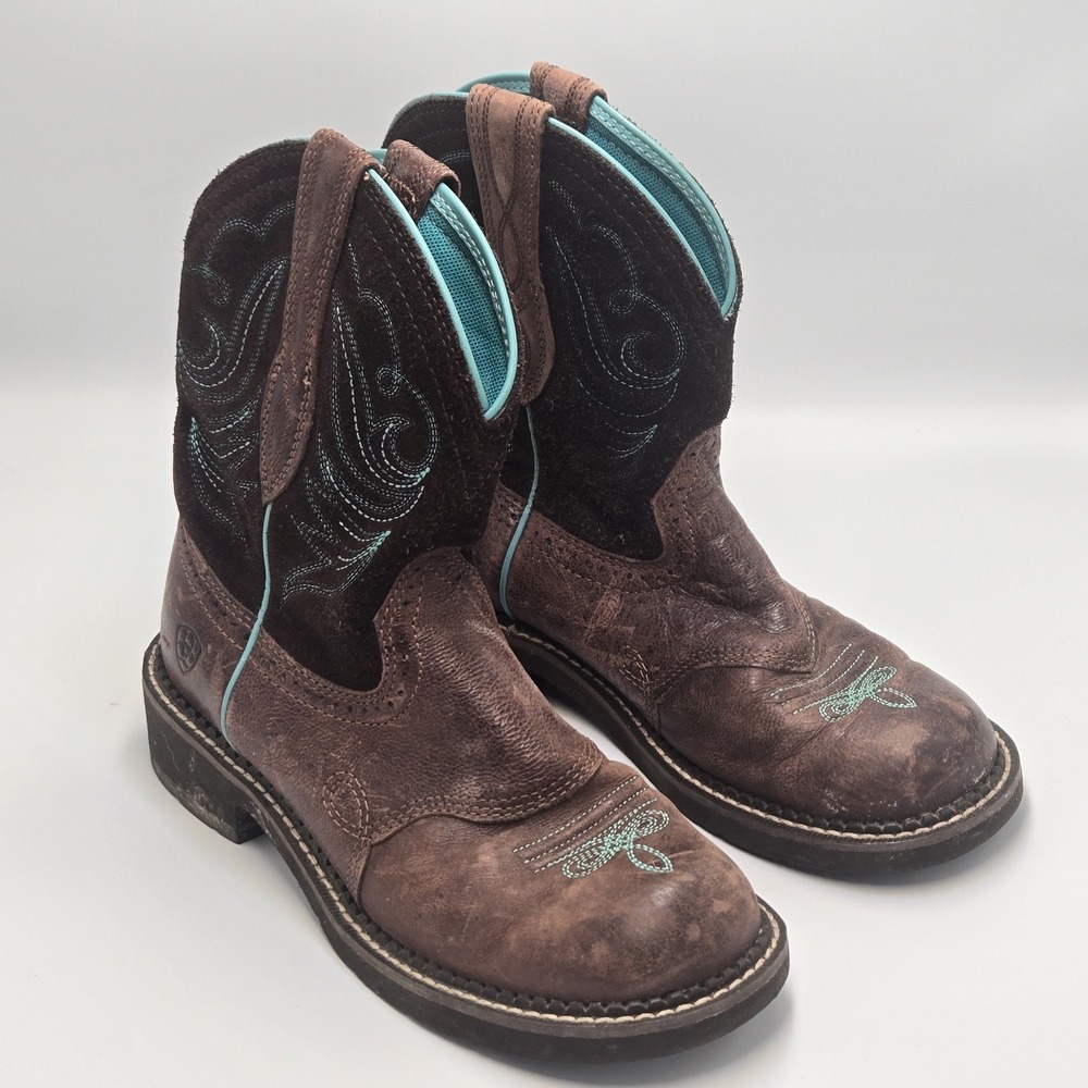 Ariat Fatbaby Heritage Dapper Womens Size 7B Western Boot Brown / Teal 10016238